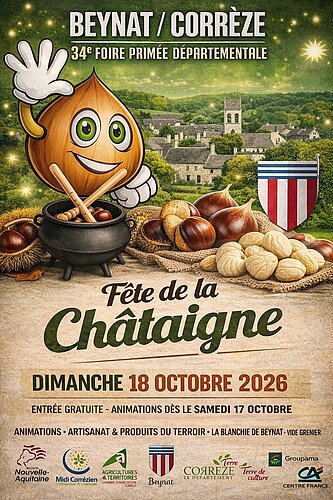 Affiche pour la fête de la châtaigne à Beynat le 18 10 2026