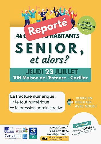 Affiche du report de la réunion du Rionet "Senior et alors" au 29 10 2026