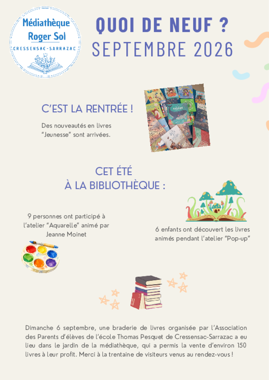 Quoi de neuf présente les informations de la médiathèque sur les événements passés et à venir.