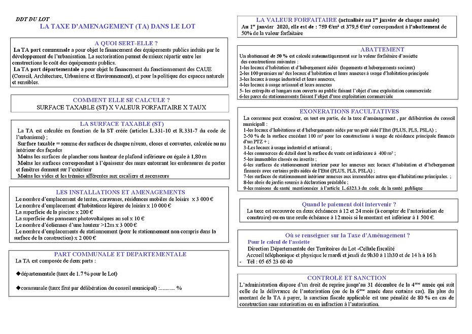 La plaquette sur la taxe d'aménagement  2020