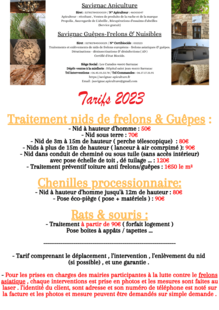 Tarifs Savignac apiculture